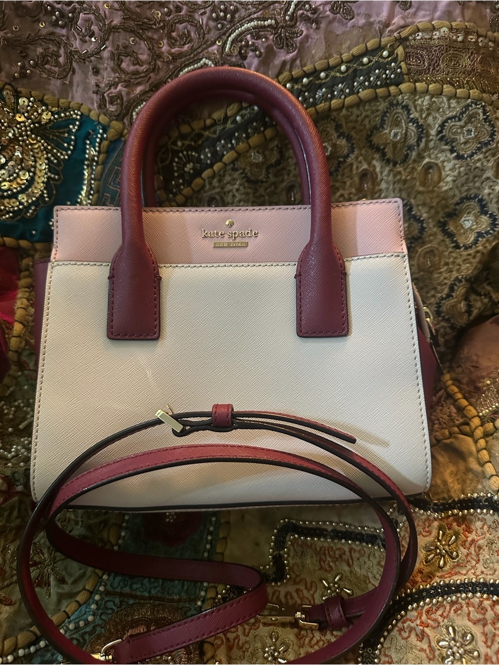 kate spade Cameron Street Two-Tone Pink, White & Berry Small Satchel - Picture 3 of 3